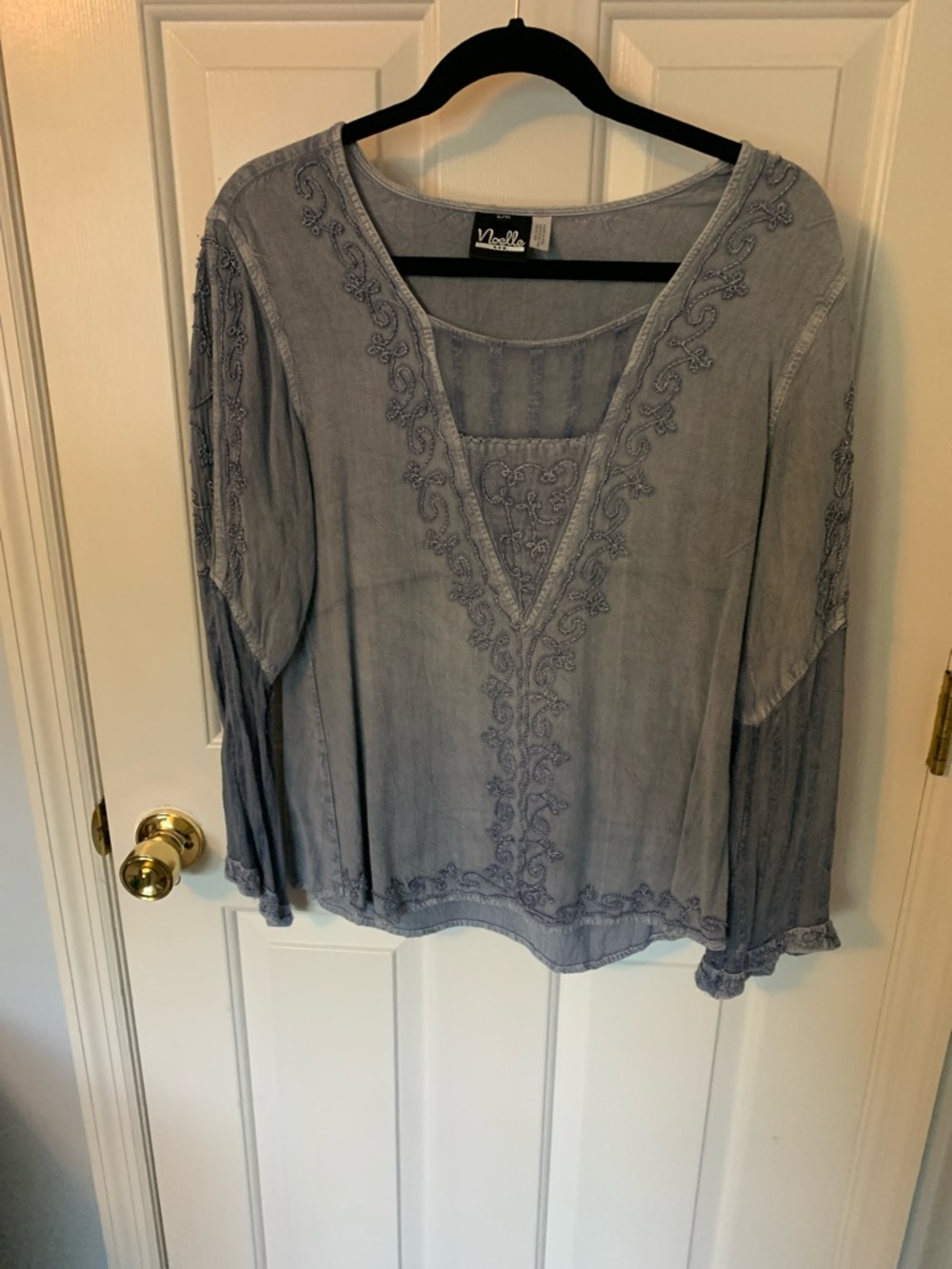 Noelle Dusty Blue Embroidered V-Neck Tunic